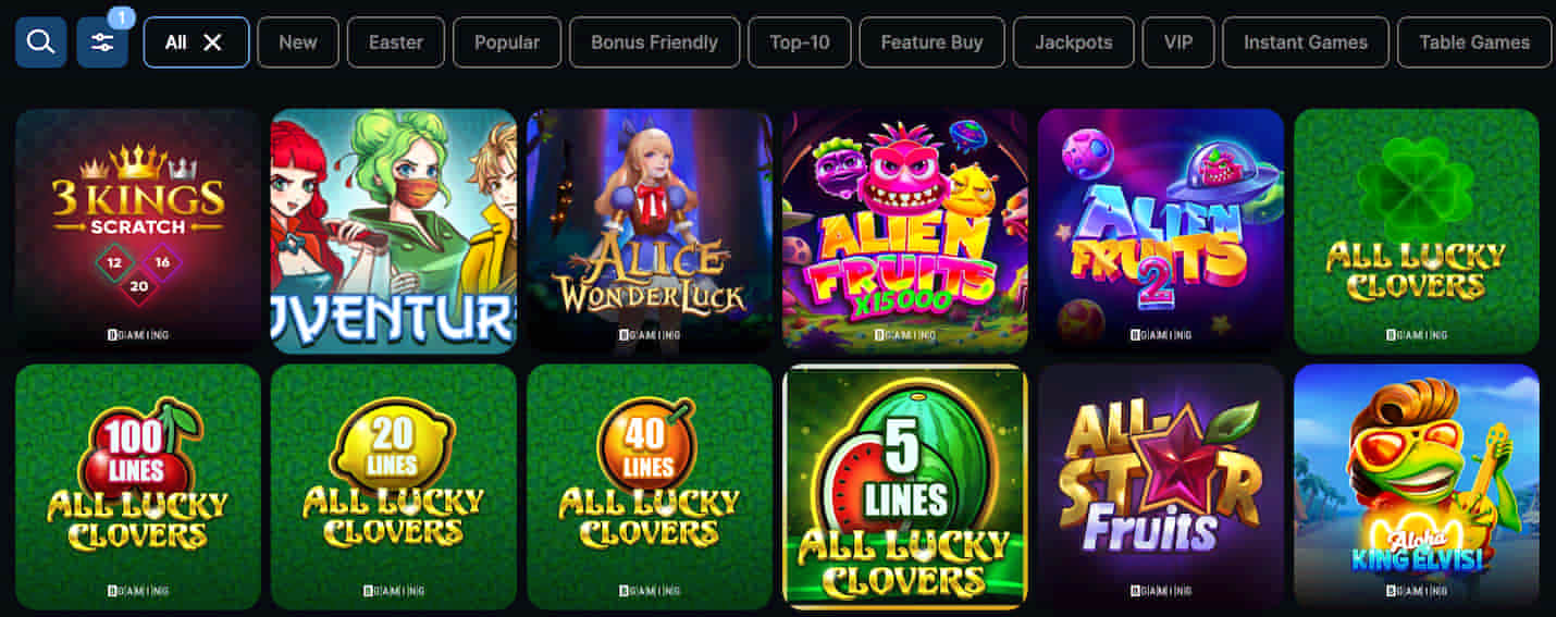 Odin Fortune Casino game lobby — slots, live tables and instant win games